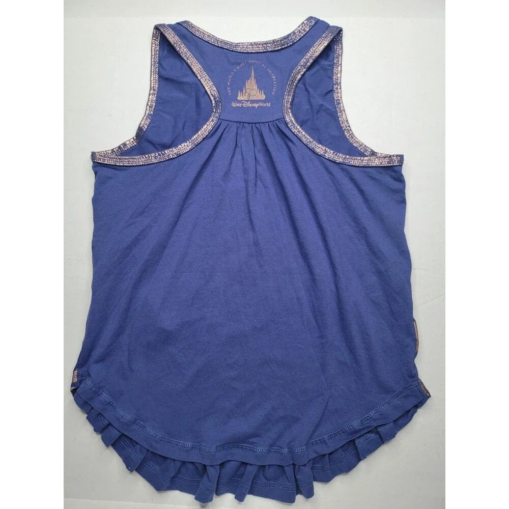 Disney Parks 50th Anniversary Girls Tank Top Blue Gold Foil Mickey Minnie Large